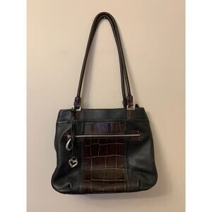 Brighton Glorietta Tassel Black and Brown Leather Two Strap Shoulder Bag